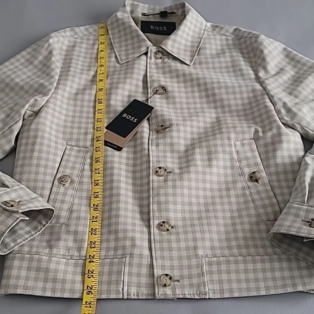 Hugo Boss Heston Checked Water Repellent Men's Jacket Light Beige 40R